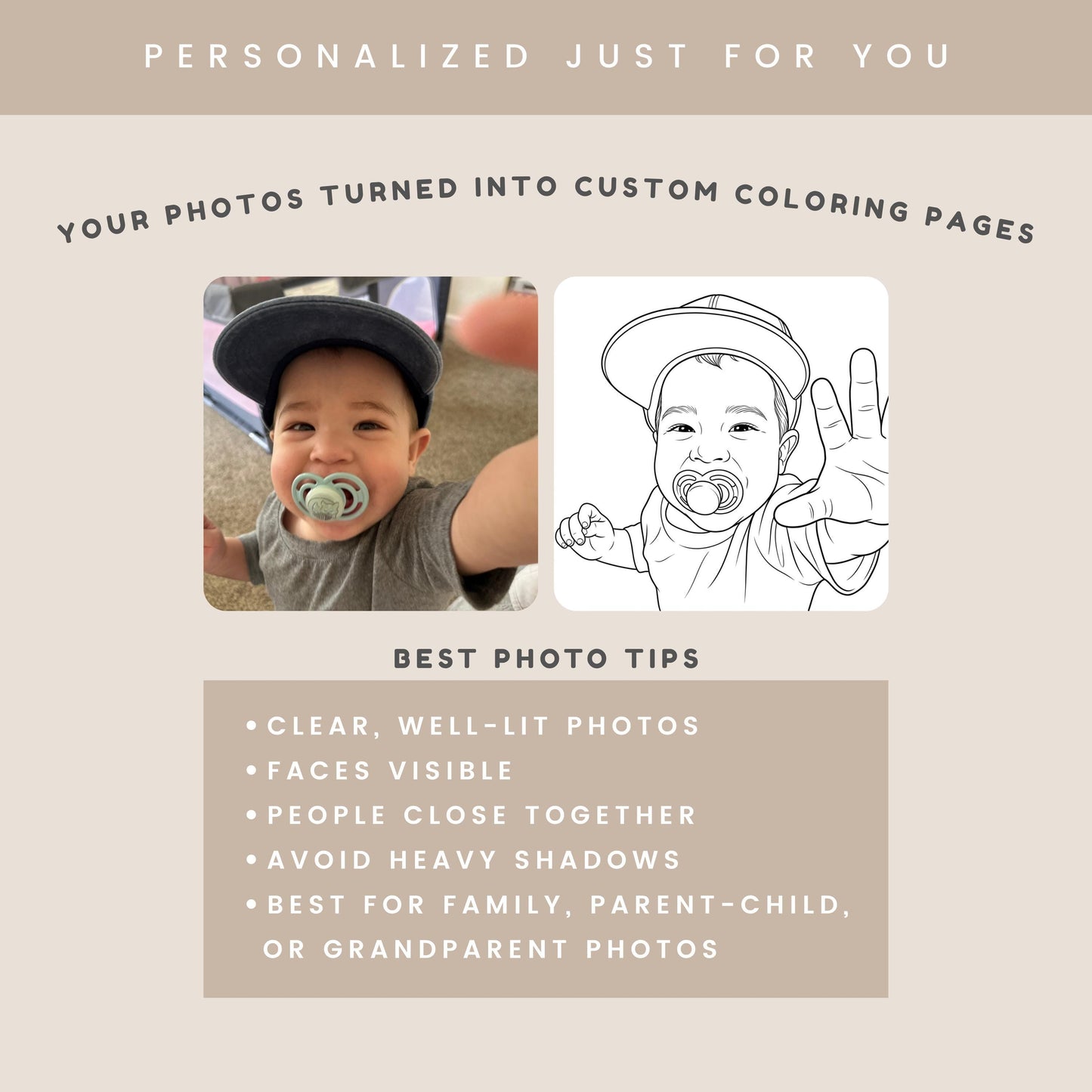Personalized Photo Coloring Book, Custom Family Keepsake, Mom Dad Grandma Gift